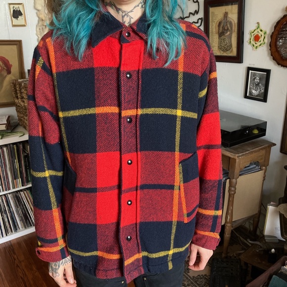 American Vintage Other - 💀 SOLD 💀 Vintage 60s Maine Guide Wool Sherpa Lined Plaid Flannel Jacket ~ L